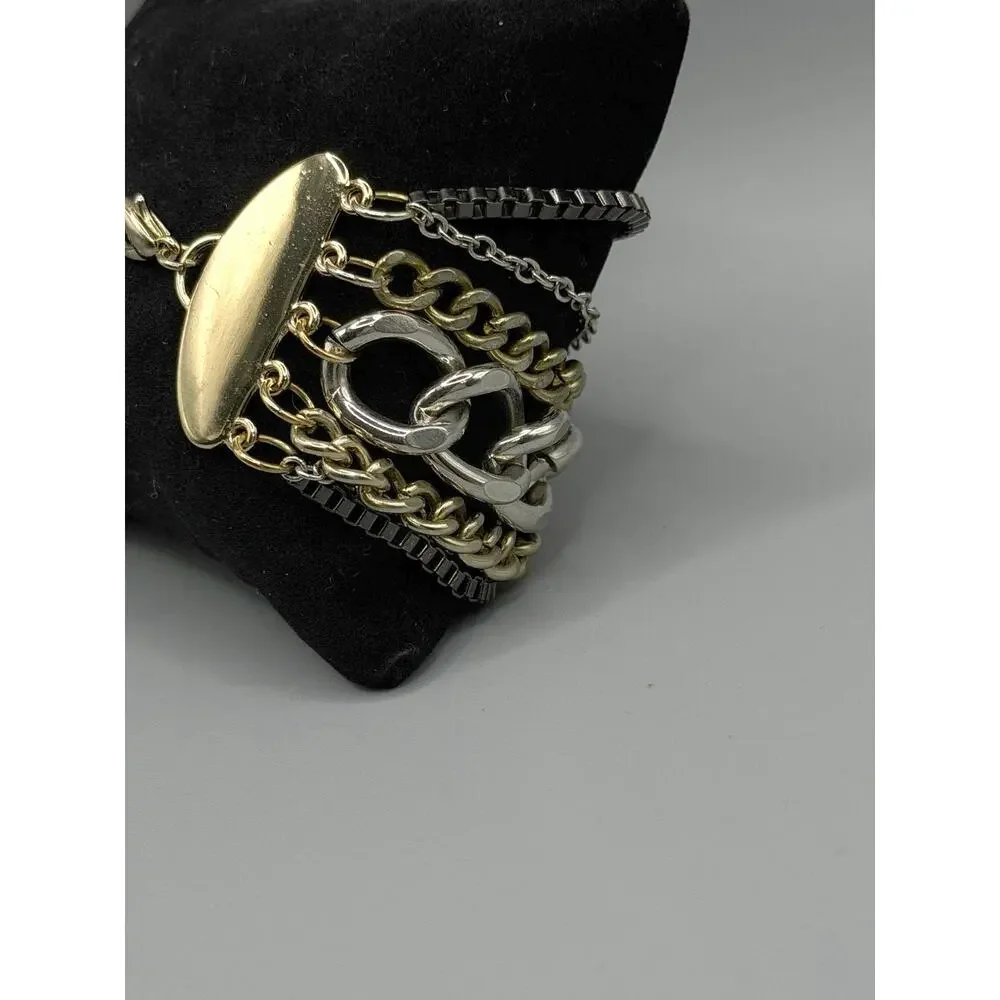 Vintage Mixed Metal Multi Strand Chain Cuff Bracelet ✨